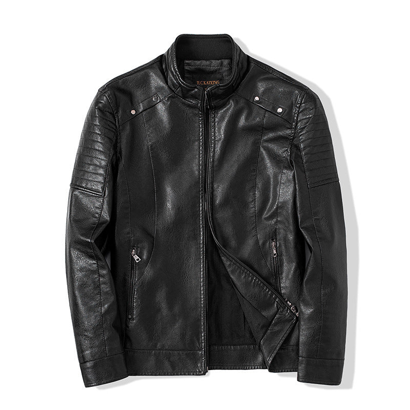 Herren schlanker Kunstleder-Moto-Blouson mit ergonomischen Nähten und Stehkragen Nord Taschen