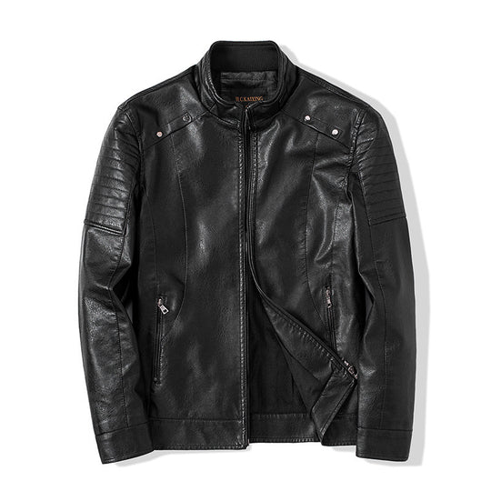 Herren schlanker Kunstleder-Moto-Blouson mit ergonomischen Nähten und Stehkragen Nord Taschen