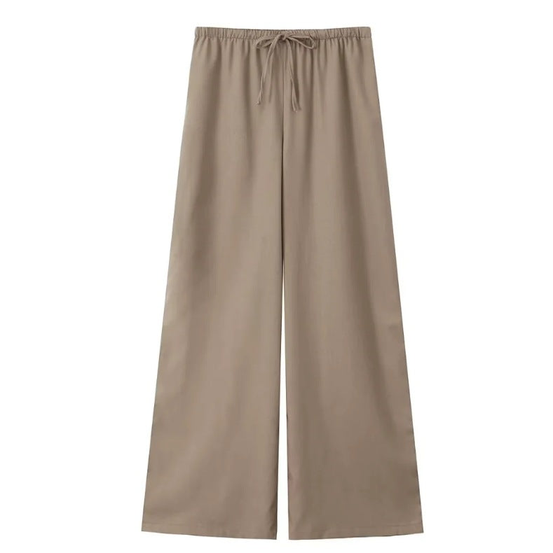 Damen 500+ weite Leinenoptik-Hose mit elastischem Tunnelzug, Kordel und Palazzo-Schnitt Nord Taschen