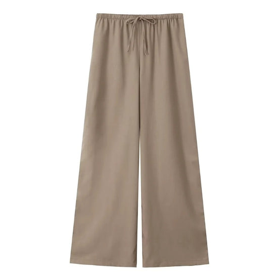 Damen 500+ weite Leinenoptik-Hose mit elastischem Tunnelzug, Kordel und Palazzo-Schnitt Nord Taschen