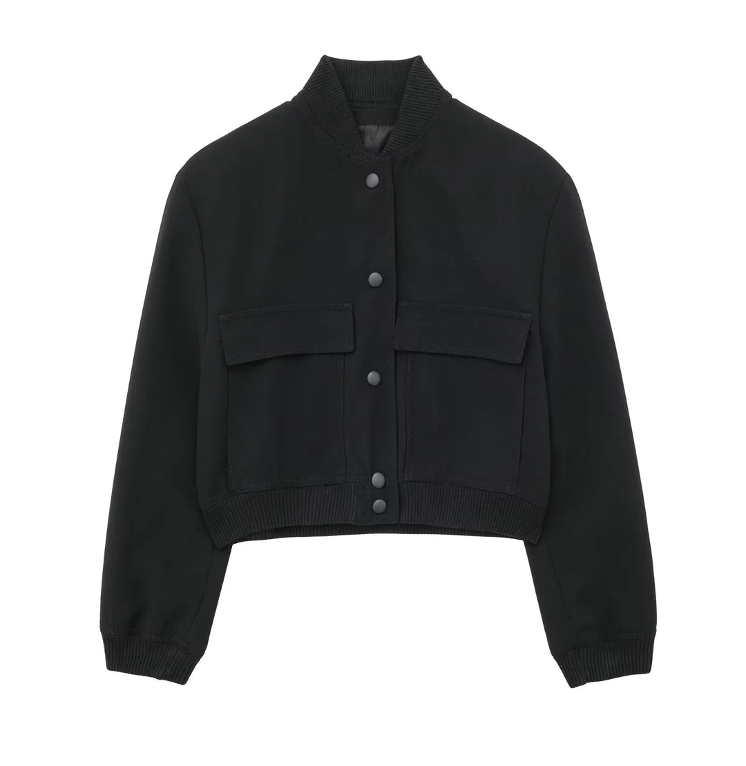 Damen Boxy-Cropped-Jacke im Worker-Look mit Pattentaschen und Rippkragen Nord Taschen