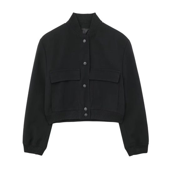 Damen Boxy-Cropped-Jacke im Worker-Look mit Pattentaschen und Rippkragen Nord Taschen