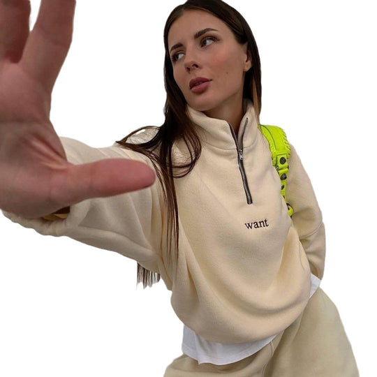 Damen Fleece-Halbzip-Sweatshirt oversized mit Stehkragen, Kängurutasche-Optik und elastischen Bündchen Nord Taschen