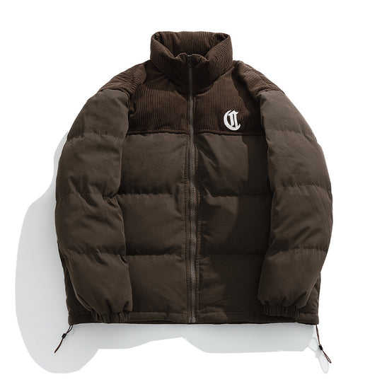 Damen Kurz geschnittene wattierte Steppjacke mit Cord-Schulterbesatz und hohem Stehkragen Nord Taschen