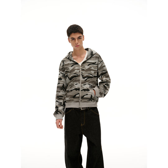 Unisex Oversize-Kapuzenjacke mit durchgehendem Reißverschluss und Camouflage-Print Nord Taschen