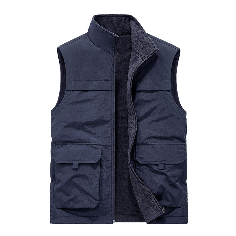 Herren Wattierte Utility-Weste mit Fleece-Innenfutter, Mehrfach-Taschen und Stehkragen Nord Taschen