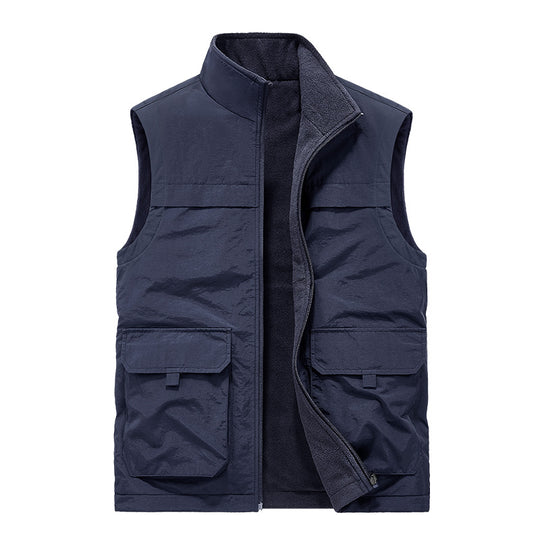 Herren Wattierte Utility-Weste mit Fleece-Innenfutter, Mehrfach-Taschen und Stehkragen Nord Taschen