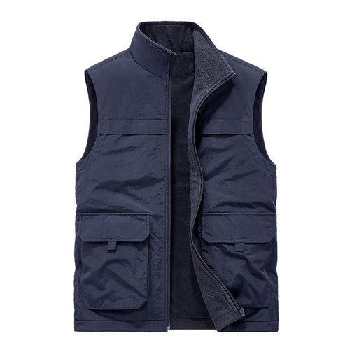 Herren Wattierte Utility-Weste mit Fleece-Innenfutter, Mehrfach-Taschen und Stehkragen Nord Taschen