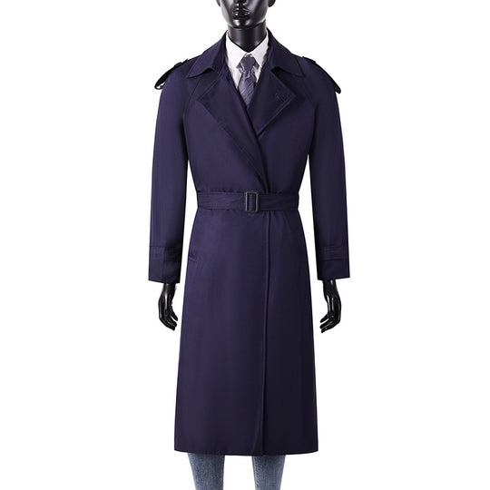 Herren eleganter knie- bis wadenlanger Trenchcoat mit verdeckter Knopfleiste und Schulterklappen Nord Taschen