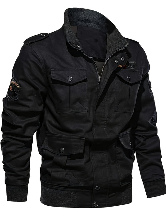 Herren Fieldjacke im Military-Stil mit Mehrfach-Taschen und Strickkragen Nord Taschen