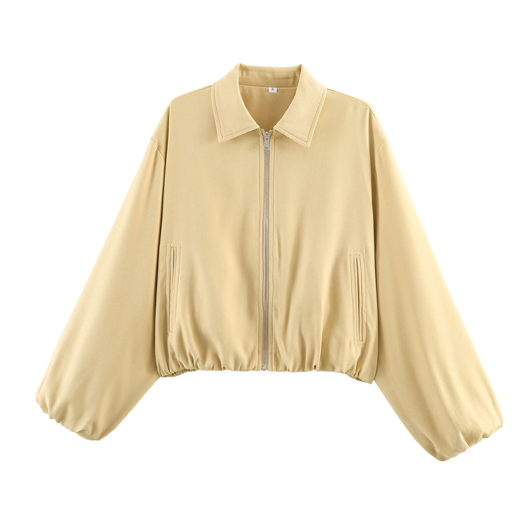 Damen Kurzjacke im Harrington‑Stil mit Polka‑Dot‑Muster, Ballonärmeln und elastischem Saum Nord Taschen