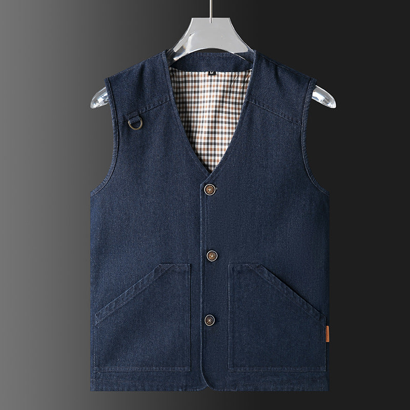 Herren Ärmellose Utility‑Weste mit V‑Ausschnitt, Baumwoll‑Canvas, Knopfleiste und großen Fronttaschen Nord Taschen
