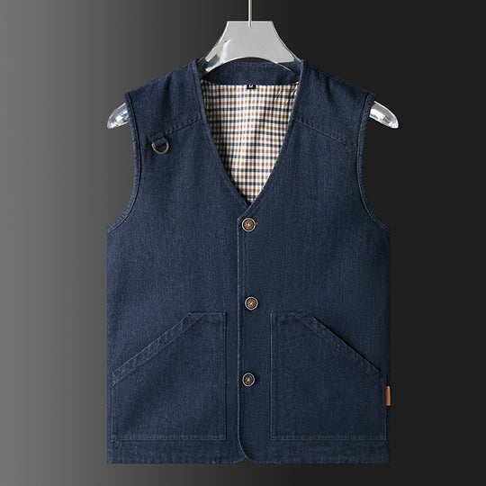 Herren Ärmellose Utility‑Weste mit V‑Ausschnitt, Baumwoll‑Canvas, Knopfleiste und großen Fronttaschen Nord Taschen