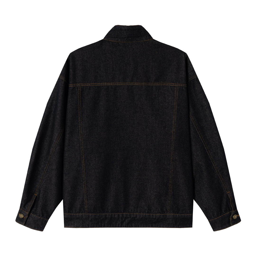 Unisex Oversized Denim-Blousonjacke mit Funnelkragen und dekorativer Brustblende Nord Taschen