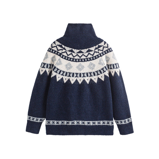 Damen Norwegermuster Strickcardigan mit hohem Stehkragen und Knebelverschlüssen Nord Taschen