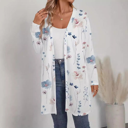 Damen Floraler Longline-Cardigan mit offenem Schnitt und leichtem Viskose-Mix Nord Taschen