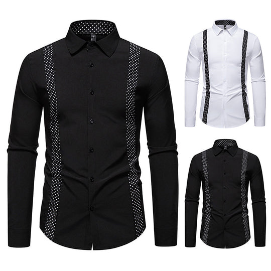 Herren Figurbetontes Hemd mit kontrastierenden Polka‑Dot Seiteneinsätzen und Kentkragen Nord Taschen