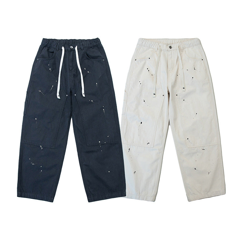 Unisex Weite Canvas-Hose mit elastischem Bund, Tunnelzug und Paint‑Splatter‑Details Nord Taschen