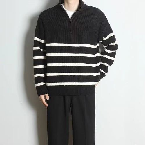 Herren Grobstrickpullover mit Zipper und Streifen Nord Taschen