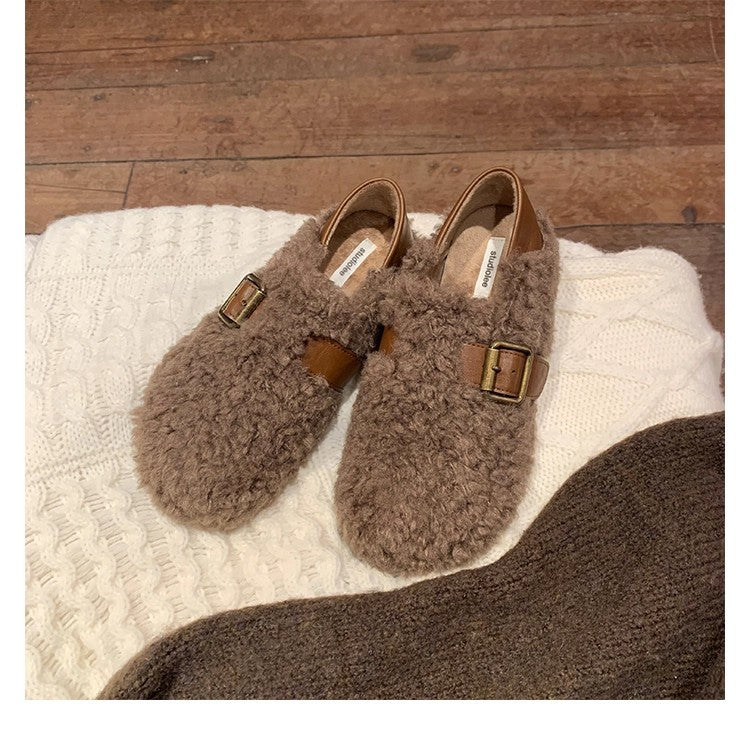Damen Gefütterte Teddy-Flausch Mules mit verstellbarer Metallschnalle und Fersenriemen Nord Taschen