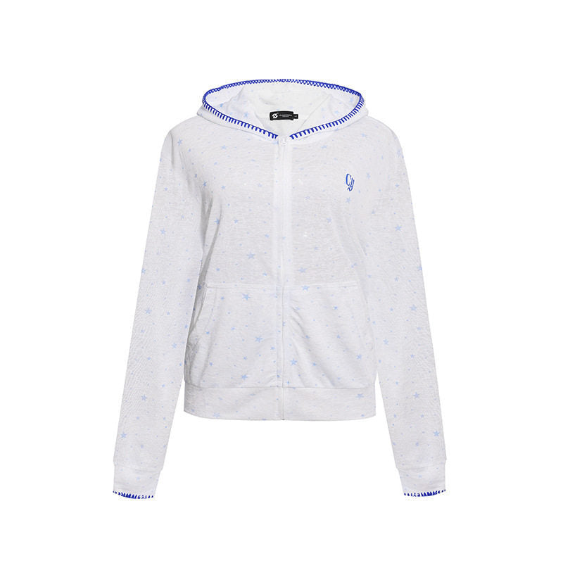 Damen Leichter Kapuzen-Zipcardigan mit Sternenallover und Ziernaht Nord Taschen