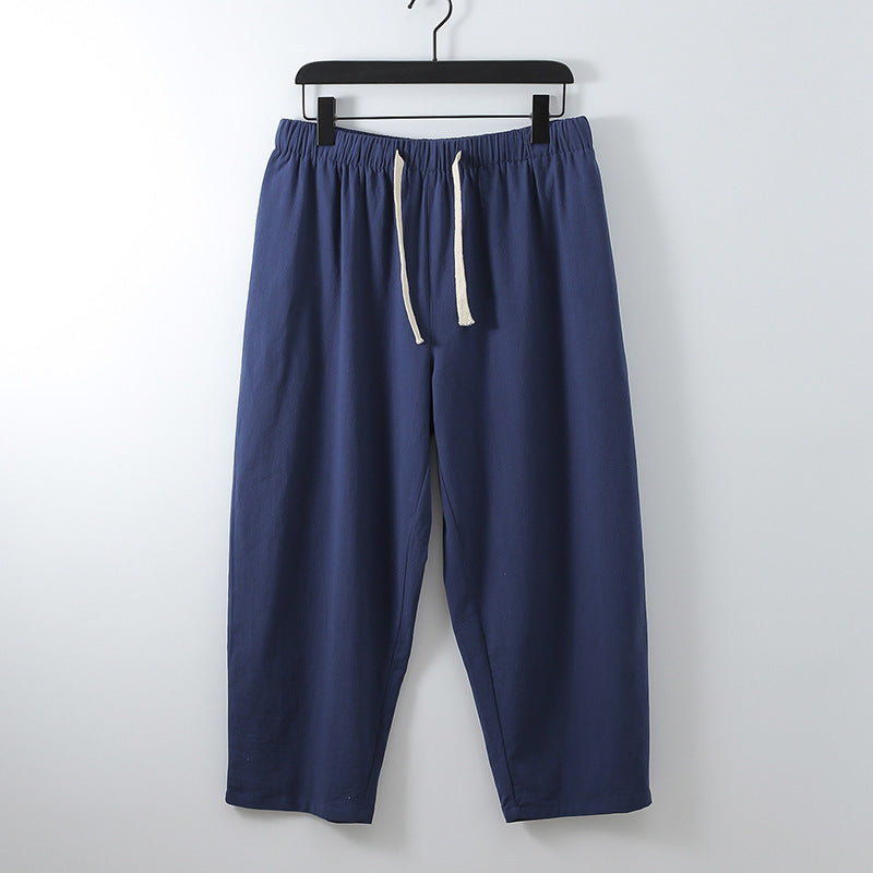 Unisex Leichte Baumwoll-Leinen Freizeithose mit elastischem Bund und Tunnelzug Nord Taschen