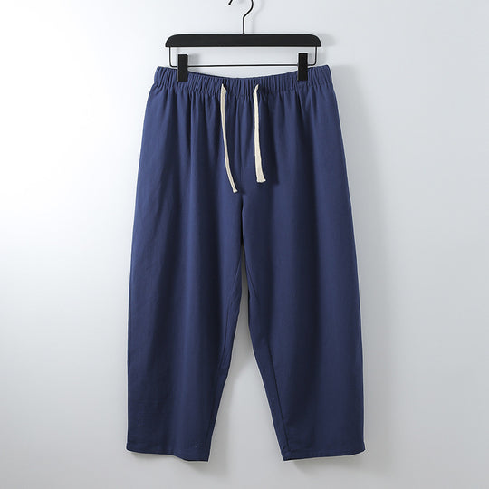 Unisex Leichte Baumwoll-Leinen Freizeithose mit elastischem Bund und Tunnelzug Nord Taschen