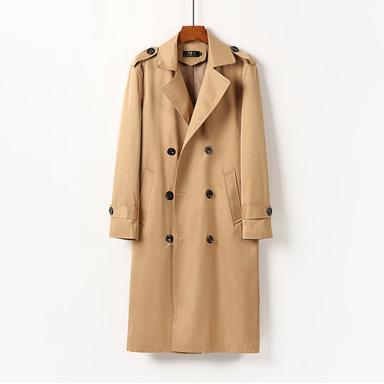 Herren Doppelreihiger Trenchcoat mit Schulterklappen, langer Silhouette und klassischem Revers Nord Taschen