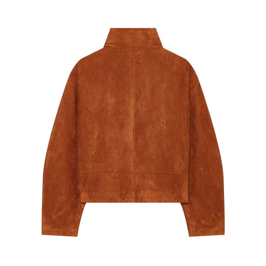 Damen Kurzgeschnittener Wildleder-Blouson mit Stehkragen und Reißverschluss Nord Taschen