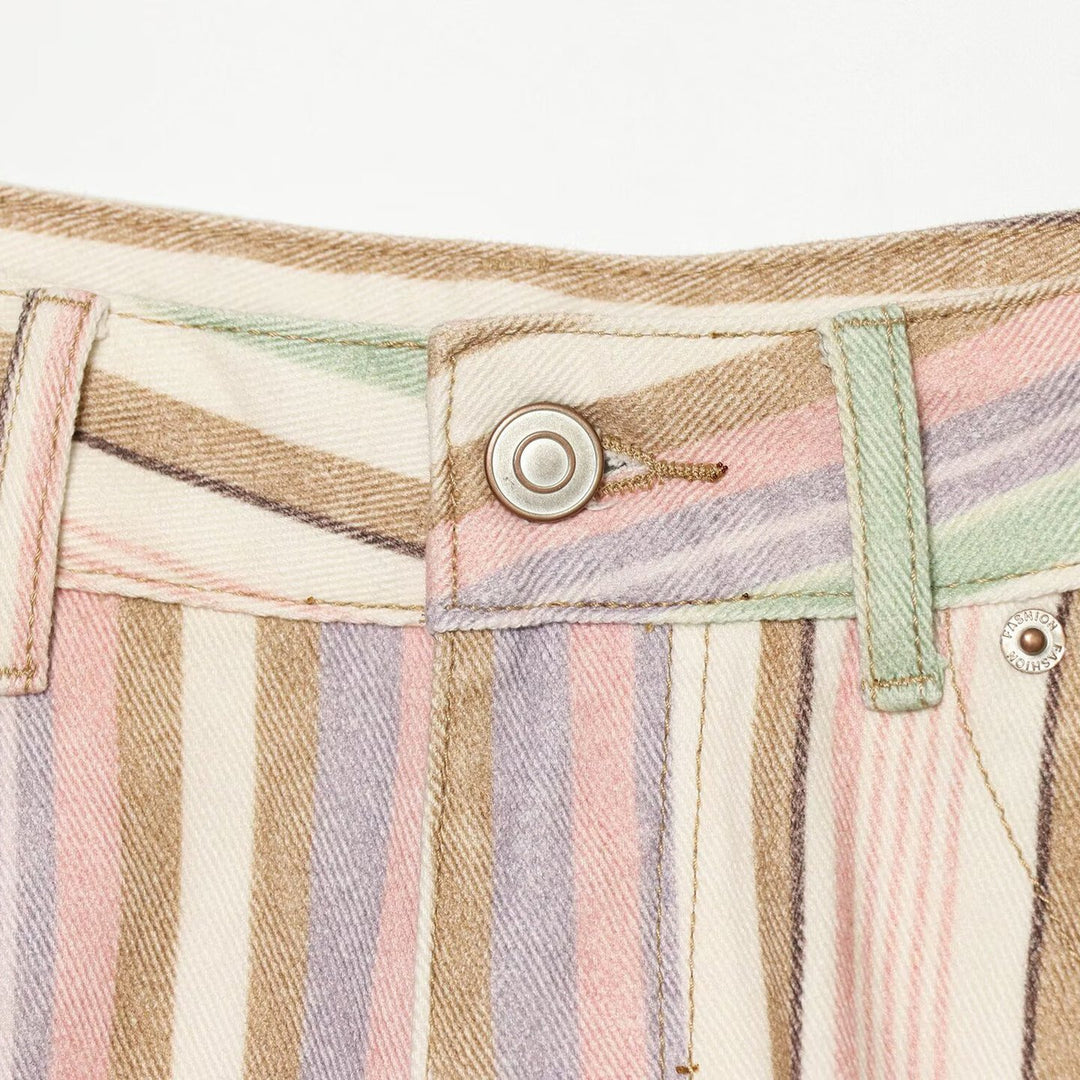 Damen Weite High-Waist-Jeans mit Längsstreifenmuster Nord Taschen