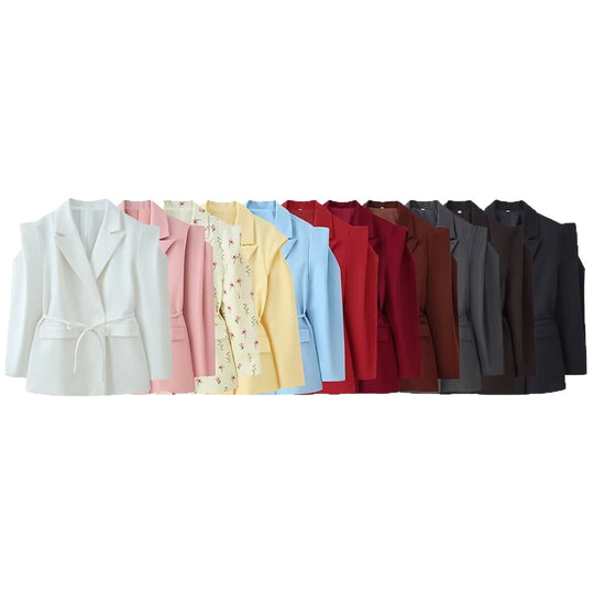 Damen Taillierter Ein-Knopf-Blazer mit Bindegürtel und Schulter‑Cut‑Out Nord Taschen