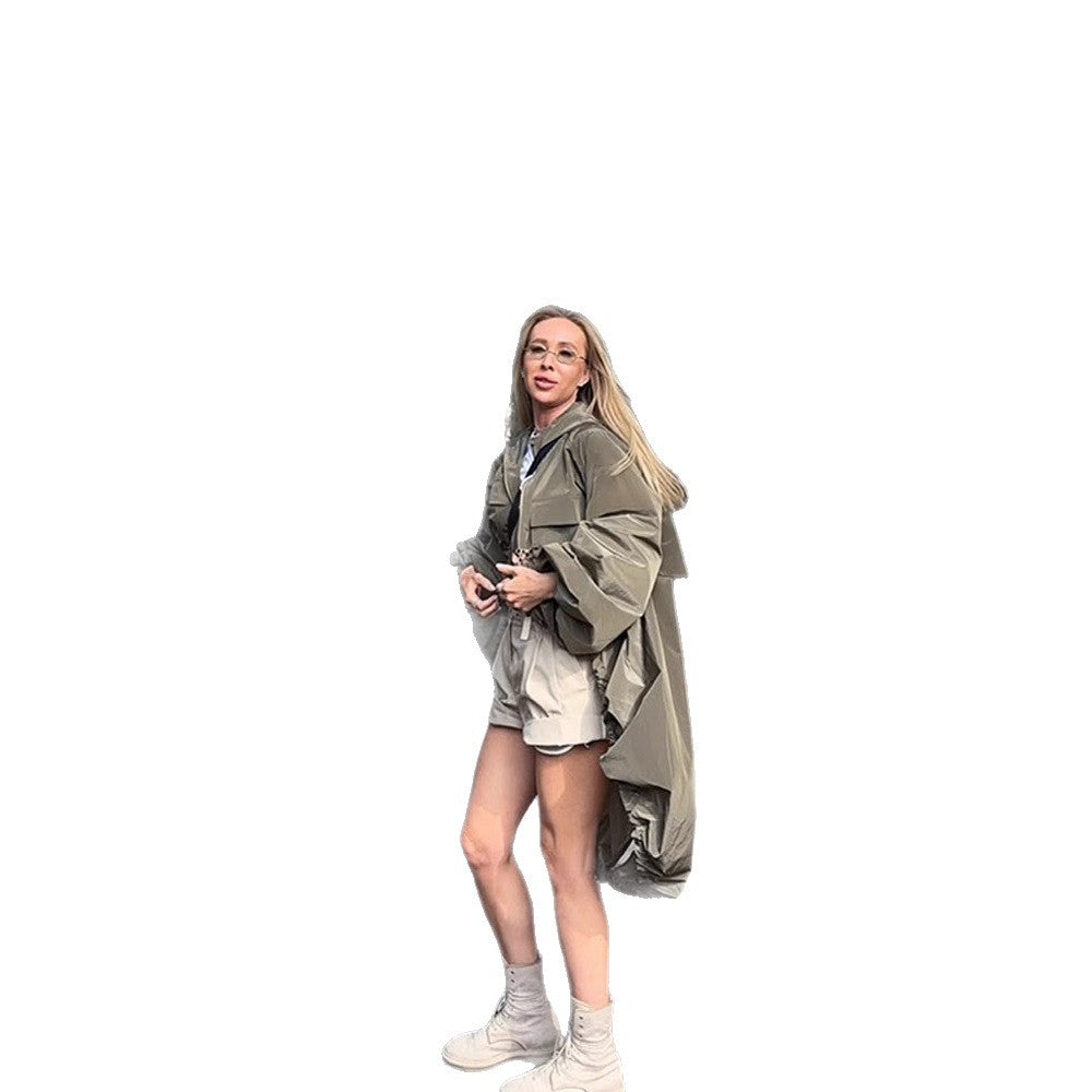 Damen Oversize-Utility-Kapuzenjacke mit Tunnelzug, Pattentaschen und elastischen Bündchen Nord Taschen