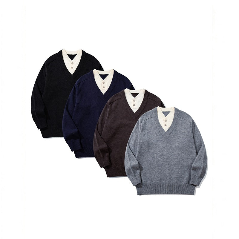 Herren Pullover mit tiefem V-Ausschnitt und eingearbeitetem Henley‑Kragen Nord Taschen