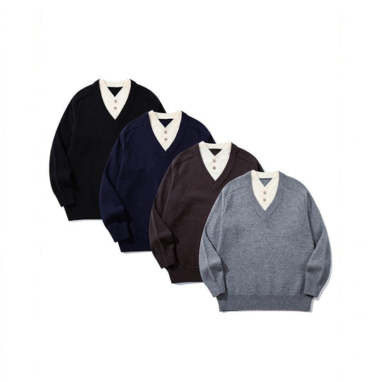 Herren Pullover mit tiefem V-Ausschnitt und eingearbeitetem Henley‑Kragen Nord Taschen