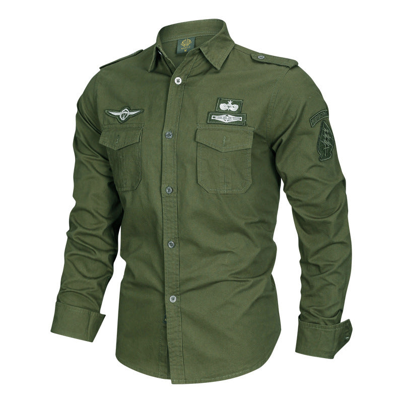 Herren Military-Hemd mit Schulterpatten, aufgesetzten Brusttaschen und Badge-Applikationen Nord Taschen