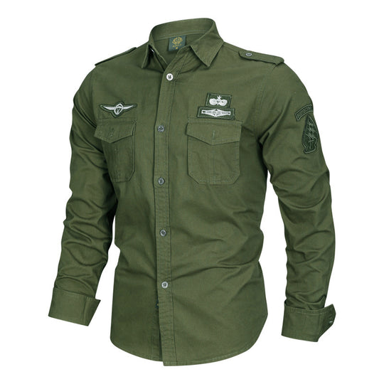 Herren Military-Hemd mit Schulterpatten, aufgesetzten Brusttaschen und Badge-Applikationen Nord Taschen