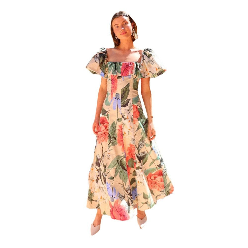 Damen Maxi-Kleid im romantischen Off-Shoulder-Stil mit voluminösen Puffärmeln Nord Taschen