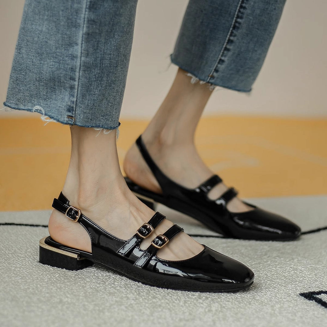 Damen Sling-Ballerinas mit doppeltem Riemchen und komfortablem Blockabsatz