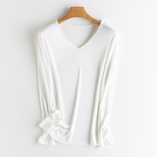 Damen Langarm-Feinrippshirt aus weichem Modal-Baumwollmix mit Rundhalsausschnitt Nord Taschen