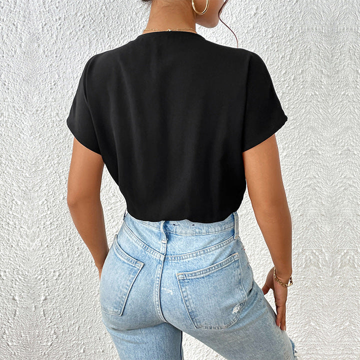 Damen Body mit eleganter Wickeloptik und kurzen Ärmeln