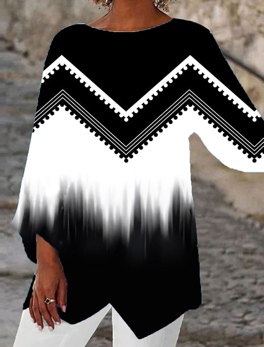 Damen Oversize-Bluse mit modernem Chevron-Muster und Bumerangärmeln - Arvani
