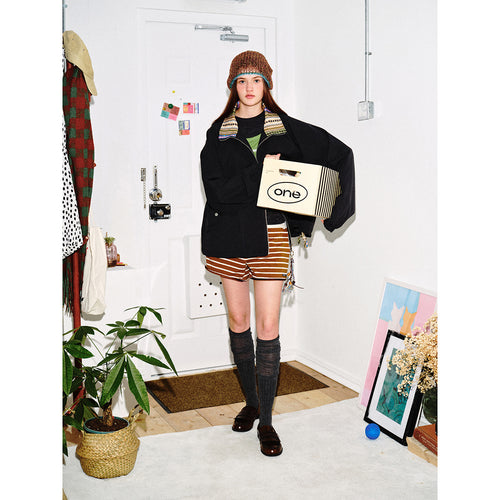 Damen Kurzjacke im Boxy‑Cut mit gemustertem Stehkragen und Kordelzug Nord Taschen