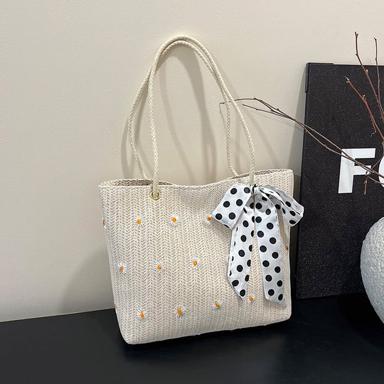 Damen Jute-Shopper mit floralen Stickereien und verspieltem Schleifenakzent Nord Taschen