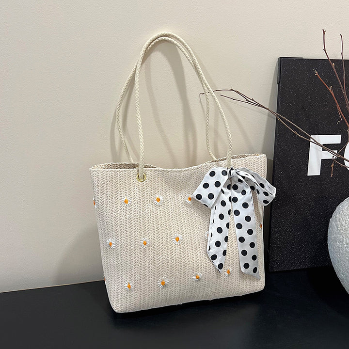 Damen Jute-Shopper mit floralen Stickereien und verspieltem Schleifenakzent Nord Taschen