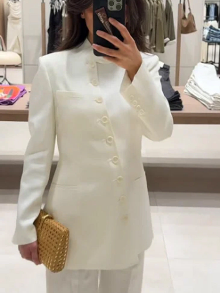 Damen Longline-Blazer mit Stehkragen und schmaler Silhouette Nord Taschen