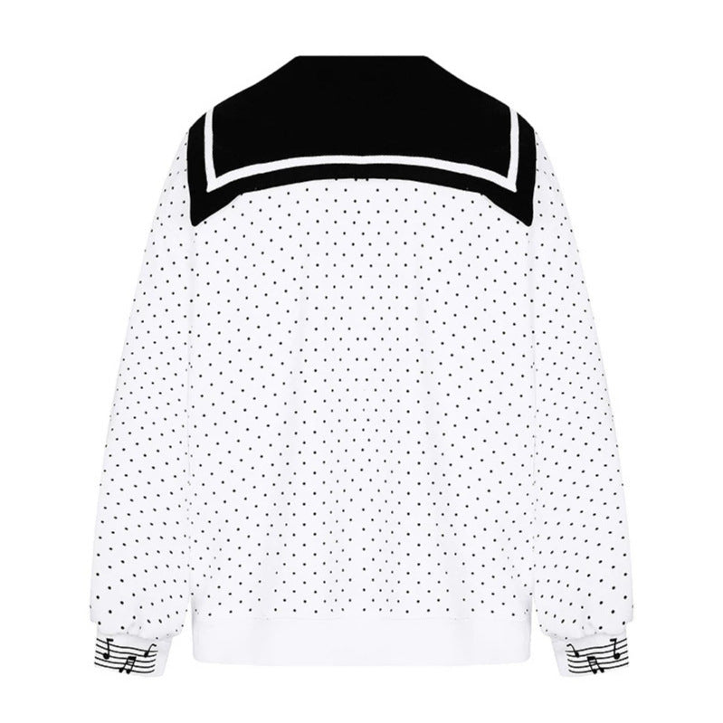 Damen Reißverschluss‑Sweatjacke im Matrosenstil mit Schleifenkragen, Polka‑Dot und Musikmotiv Nord Taschen
