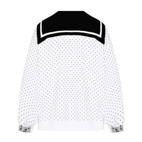 Damen Reißverschluss‑Sweatjacke im Matrosenstil mit Schleifenkragen, Polka‑Dot und Musikmotiv Nord Taschen