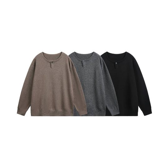 Damen Oversize-Strickpullover mit Knopfdetail am Rundhalsausschnitt Nord Taschen