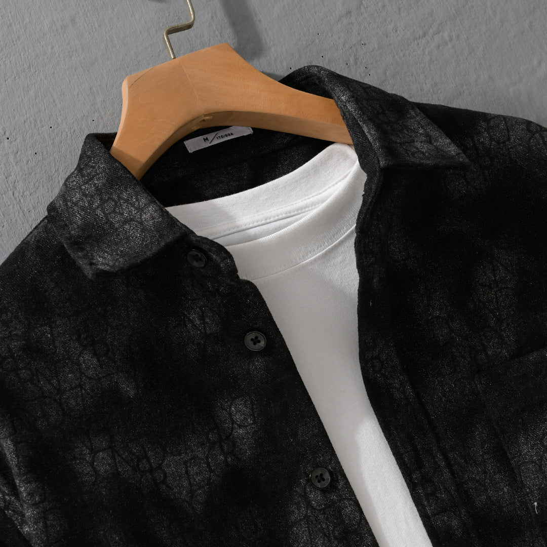 Herren Samtiges Hemdjacken-Overshirt mit tonalem Muster und Brusttasche Nord Taschen