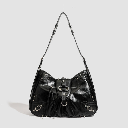 Damen Hobo-Tasche mit dekorativen Nieten und glänzendem Finish Nord Taschen
